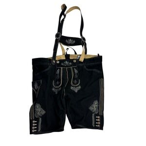 STOCKERPOINT Lederhosen Suede Leather Embroidered Shorts Black Bermuda Size 62